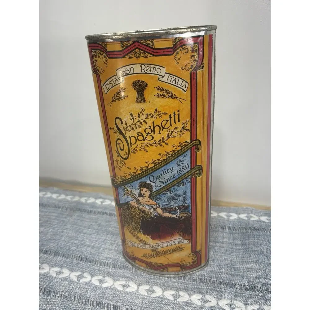 Vintage HIMARK San Remo Spaghetti Pasta Tin Canister Italian Kitchen Cottagecore